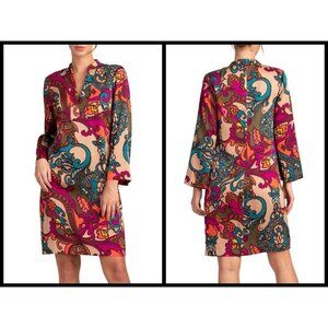 💕TRINA TURK💕 Christie Dress Bell Sleeve Shift Dress Paisley Print Small NWT